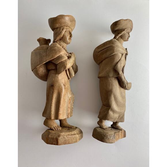 Set of 2 Primitive Hand Carved Wooden Figurines | Folk Art | 1930's - Picture 3 of 10